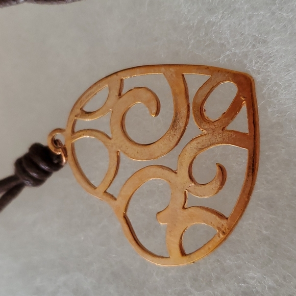 Rose gold heart pendant on soft brown adjustable necklace - Picture 2 of 6